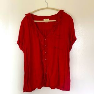 Anthropologie Mauve ruffle button up shirt